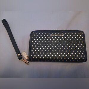 Michael Kors Black Wristlet with Gold Dots